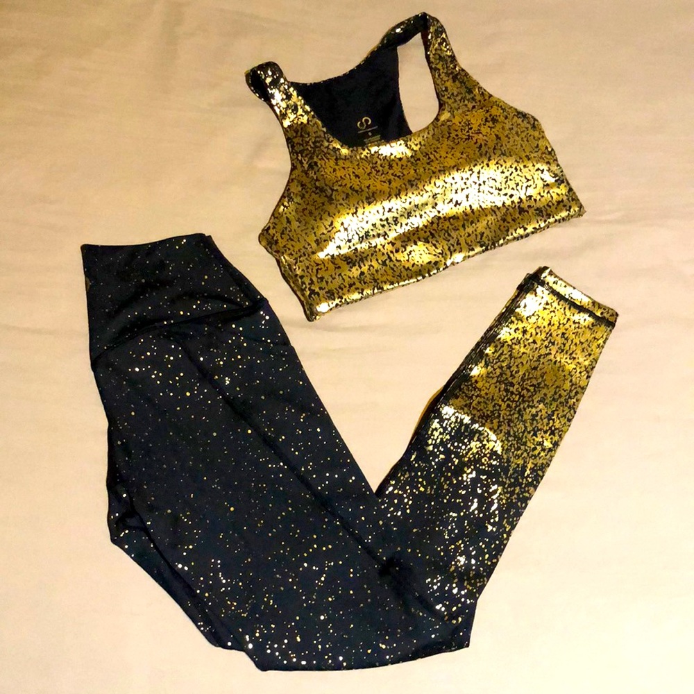Black and gold splatter leggings SET size small